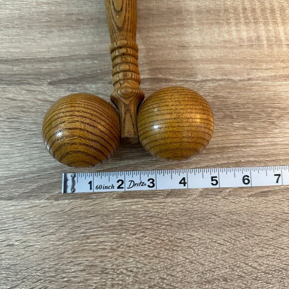 Vintage Wooden Massager Roller 2 Rolling Balls 9" Handle Health Circulation Tool - Picture 3 of 4